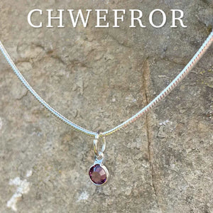 Welsh Language Birthstone Crystal Pendant Silver Necklace