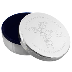 Personalised Birth Flower Round Trinket Box