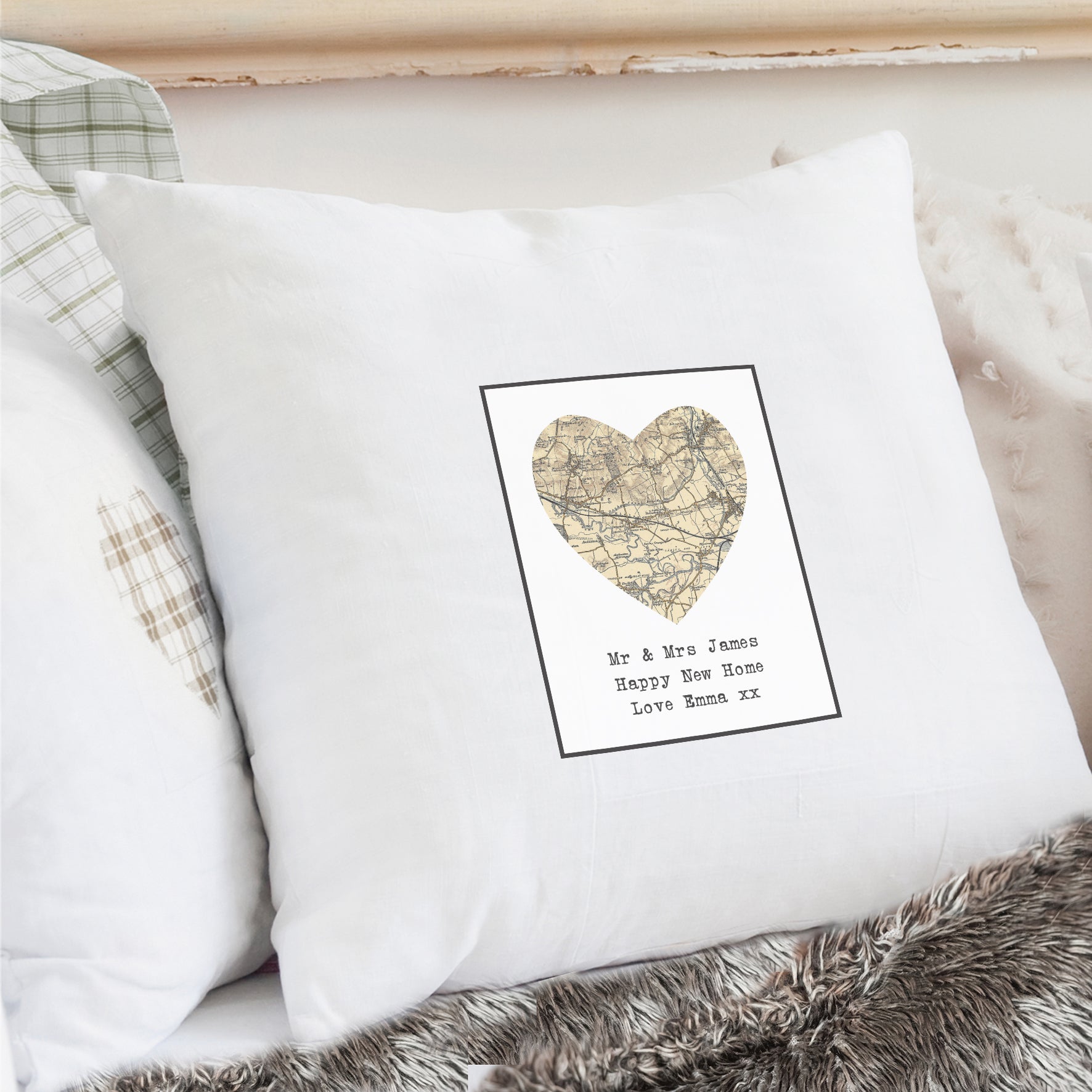 Map Heart Cushion Cover
